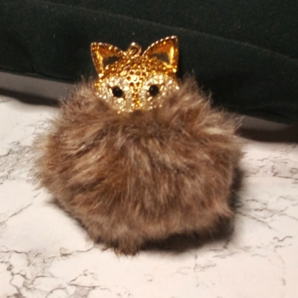 Very cute fox head with furry ball body key chain/purse charm